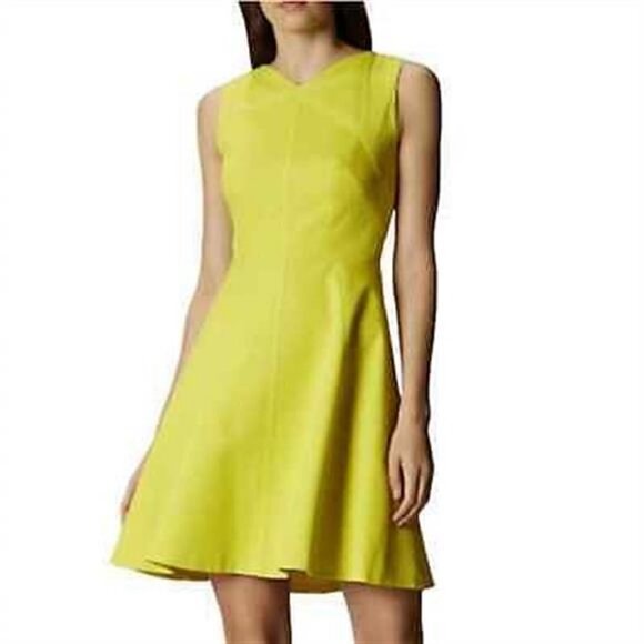 Karen Millen  Lime  Yellow Textured A-line Dress Size 8 - Picture 7 of 8